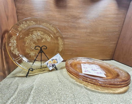 Vintage Federal Depression Glass Sharon Cabbage Rose 9” Plates Set Pink & Amber - Etsy