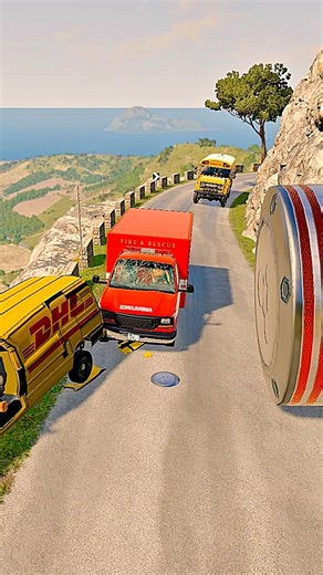 Cars & Ambulance Van vs Giant Pit Bollards Crash - BeamNG.drive