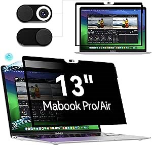 Privacy Screen MacBook Pro 13 Inch(2016-2022, M1, M2)/MacBook Air 13 in(2018-2021,M1),Easy On/Off Removable Anti Glare Blue Light Filter with Camera Cover,Anti Spy Laptop Screen Protector for Mac 13In