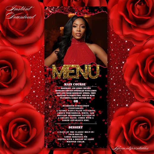 Printable Birthday Party Menu Template Red Glittery, Photo Editable Menu Card, Birthday Dinner Table Menu Download - Etsy Canada