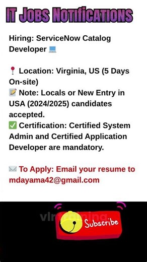 ServiceNow Catalog Developer Job in Virginia Oct 4, 2025