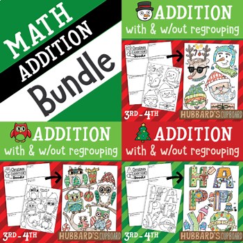 Color by Number Christmas Math Craft Worksheet Addition With Without Regrouping
