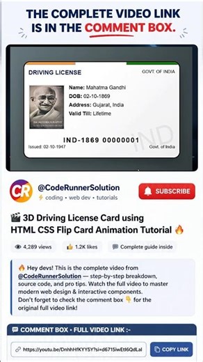 Create 3D Driving License Card using HTML CSS Flip Card Animation Tutorial ( Realistic UI )