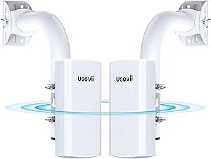 Wireless Bridge with 2 Bracket,2.4G Point to Point Outdoor WiFi Bridge with 3281ft Working Distance,24V POE Power Supply, IP65 Waterproof Internet Bridge,2-Pack