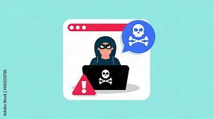 hacker and web browser motion animation. The concept of cybercrime, Internet fraud, phishing scam. flat motion animation