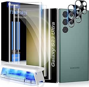 Mowei [3+2 Pack for Galaxy S23 Ultra Screen Protector [Fully Support Fingerprint & S Pen] 3X 3D Curved Tempered Glass and 2X Camera Lens Protector for Samsung S23 Ultra 5G