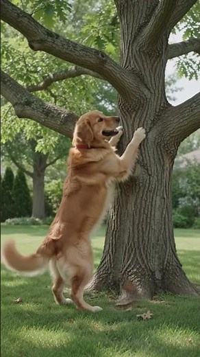 Golden retriever climb on the tree amazing 😍🤩
