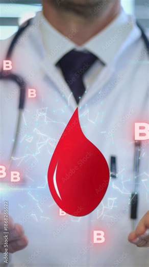 Doctor explaining animated blood type B in vertical format for digital healthcare content