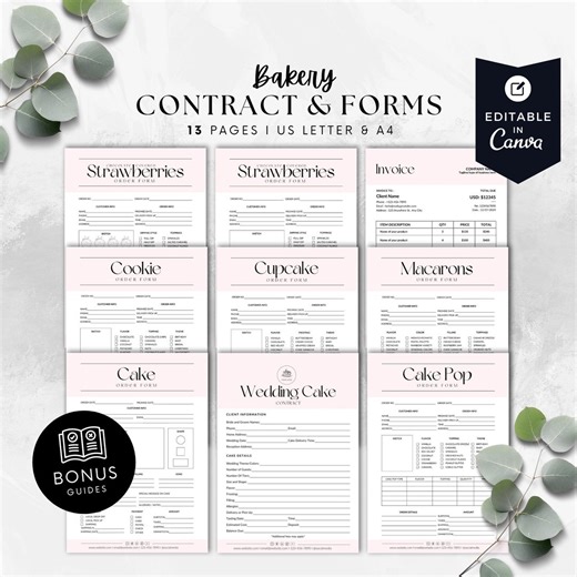 Wedding Cake Contract Template and Bakery Forms Bundle, Editable Cake Order Form, Catering Agreement, Printable Cake Policy, Modern BB047 - Etsy