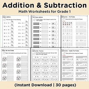 Addition - Subtraction Worksheets for 1st Grade | Adding & Subtracting Activities for Kids | Printable Math Workbook