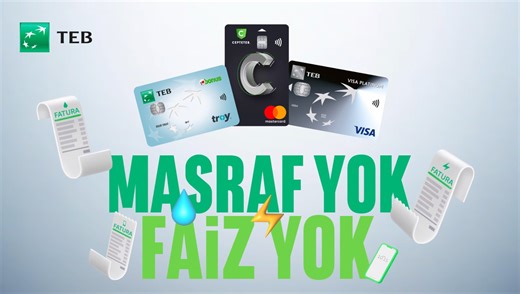 TEB Kredi Kartları ile otomatik ödenen faturalarınız için masraf ve faiz yok. Siz de hemen CEPTETEB Mobil veya İnternet Şubesi’ni ziyaret edip, faturalarınız için ödeme talimatı verin, faiz ve masraf ödemeyin. Detaylı bilgi için web sitemizi ziyaret edebilirsiniz. | TEB