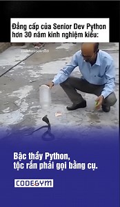 Bậc thầy Python, chúa tể của loài rắn😂 Cre: Trên vid ---------------------------------------- CODEGYM - HỆ THỐNG ĐÀO TẠO LẬP TRÌNH HIỆN ĐẠI 🏢 CodeGym Hà Nội | 23.TT01, Khu đô thị Mon City, Mỹ Đình 2 ➖ CodeGym Sài Gòn | 152 Điện Biên Phủ, Phường 25, Q. Bình Thạnh ➖ CodeGym Đà Nẵng | 295 Nguyễn Tất Thành, Quận Hải Châu ➖ CodeGym Online 📞 Hotline: 0989 534 458 📧 Email: info@codegym.vn 🌎 Website: codegym.vn #khaigiangcodegym #CodeGym #bootcampjava #meme | CodeGym