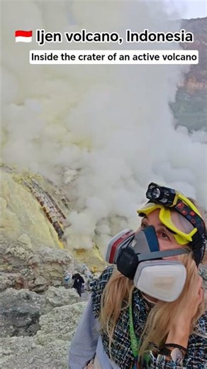 🇮🇩 Inside the crater of an active volcano in Java, Indonesia #volcano #bluefirevolcano #ijencrater
