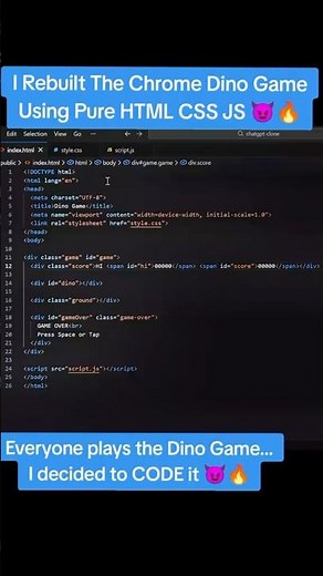 I Rebuilt The Chrome Dino Game Using Pure HTML CSS JS | You Code the Dino Game Instead of Playing It