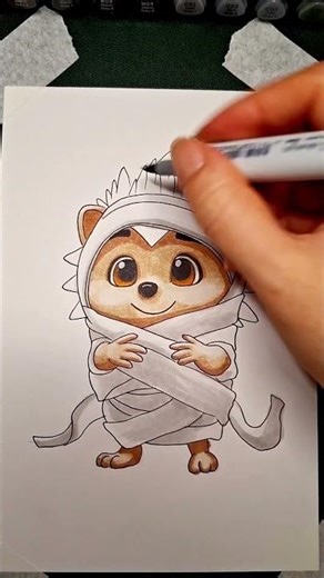 Drawing a Cute Mummy Hedgehog 🦔🎃 | Halloween Marker Art