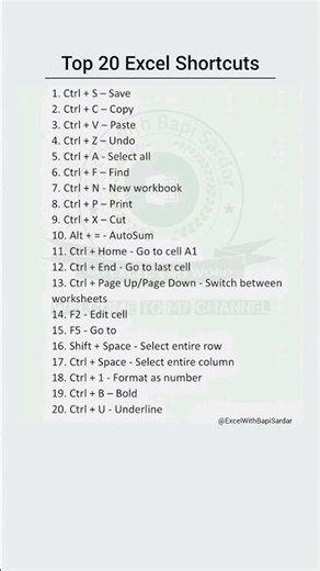 Top 20 Excel Shortcuts! ⌨️ #ExcelTips