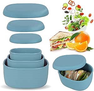 Anatole Silicone Food Storage Lunch Bento Box Set of 3 Reusable Nesting Containers with Lids BPA Free Dishwasher Microwave Oven Freezer Safe Leakproof (6.7oz, 10oz, 20oz)