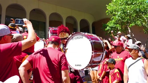 Golden USC Trojan marching band drumline performance