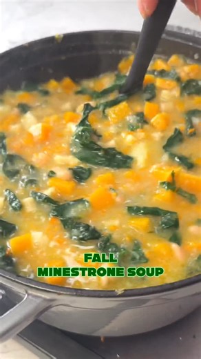 FALL MINESTRONE! Minestrone means “big soup” in Italian and is usually made with seasonal veggies so I grabbed some of my favorite fall veggies and made the most beautiful minestrone soup!! Enjoy! Serves Ingredients: 2 celery stalks finely minced 2 medium sized carrots finely minced 1 large sweet yellow onion finely minced ⅓ cup olive oil 2 tsp salt ½ tsp pepper ½ tsp dried rosemary 1 small butternut squash 1 large Yukon gold potato diced 6 cups low sodium vegetable broth 3 cups water 10 thyme s
