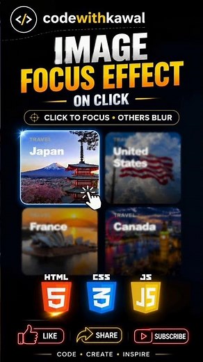 Image Focus Effect on Click 🔥 HTML CSS JavaScript | Blur Other Images | Interactive Card Animation