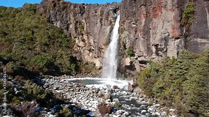 Taranaki falls waterfall located in the middle of the North Island of New Zealand. Located on a short hike, and is known as one of the best hikes in the world, showcasing waterfalls and a volcano