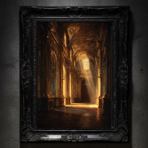 Gothic Cathedral Interior Art Print | Dark Academia Baroque Moody Light (digital Download) - Etsy