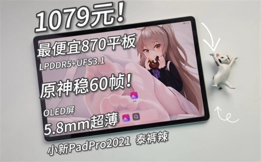1079元！高通870性价比平板！OLED屏，5.8mm超薄，须弥60帧，8600电池！小新padpro2021测评~