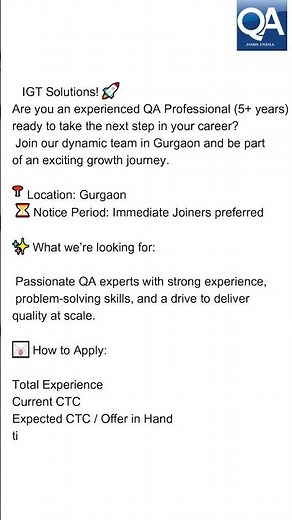 IGT Solutions | 4+ years | QA