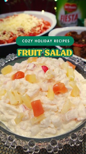 You only need 3 ingredients to make this Pinoy-favorite and lucky Fruit Salad! 🍍🍒 Ingredients: 1 can DEL MONTE Fiesta Fruit Cocktail (3.033 kg) 3 cup all-purpose cream 1 cup sweetened condensed milk #IbaAngSarap #PaskongDelMonte | Del Monte Kitchenomics