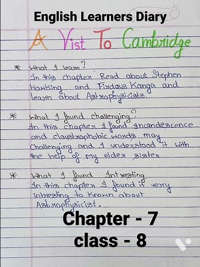 English Learners Diary Class 8 chapter- A visit to Cambridge Chapter Number - 7