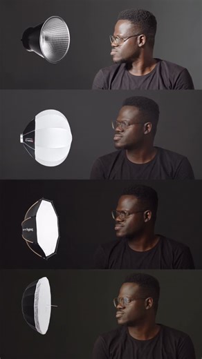 35mm on Instagram: "Here’s how light changes a subject and background when you switch modifiers. As the modifier gets larger, from a lantern to an octabox to an umbrella, the light moves from harder to softer. The shadows soften, the falloff changes, and the overall feel of the image switches. P.S The light setup was done with the Zhiyun Molus B300 Which look do you prefer? #lightingsetup #photographylighting #lightmodifiers #creativelighting #photographyeducation"