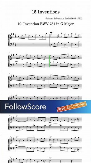 Bach – Invention No. 10 in G major, BWV 781 | Piano Sheet Music & Real Recording