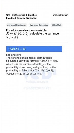 Binomial Distribution Variance Calculation 12th Math