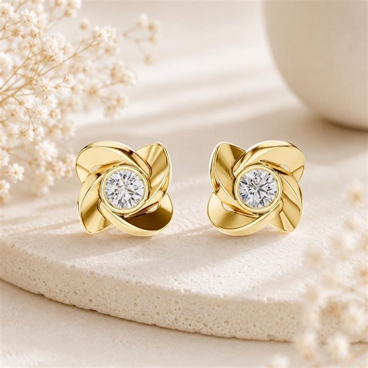 2 TCW Round Cut Moissanite Diamond Floral Stud Earrings, Minimalist Flower Shape Bridal Earring, Elegant Wedding Earring Gift for Her - Etsy