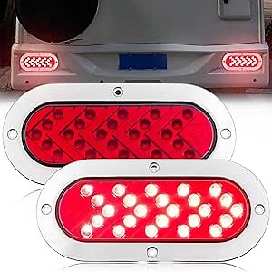 Trailer Lights, LED Trailer Tail Lights Oval Arrow Red Sequential Flowing Tail Light with Chrome Frame, 24V for Trailer Truck RV, Super Bright 2Pcs
