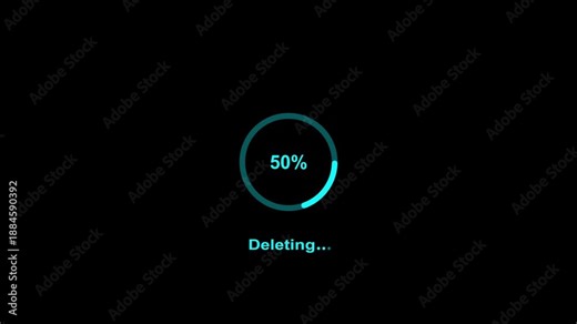 Deleting Circular Progress Loading Bar Motion Graphic animation from 0 to 100% completed. DELETE loading progress indicator from 0 to 100% increasing percentage. 4k rendering video animation.