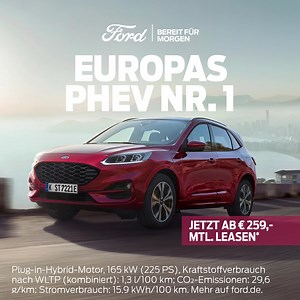 ​Raus aus der Stadt, rein ins Vergnügen. Holt euch den Ford Kuga Plug-in Hybrid jetzt schon ab € 259,- mtl. Leasingrate*.​ | Ford Deutschland