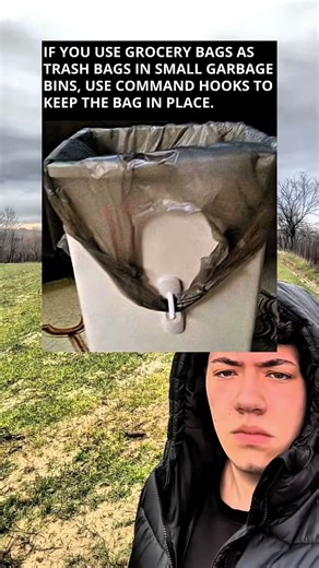 If You Use Grocery Bags As Trash Bags in Small Garbage Bins, Use Command Hooks To Keep It In Place.