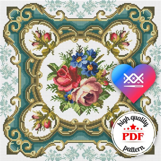 PDF viktorianskt broderidesign, vintage korsstygnsmönster, antik heminredning, viktoriansk väggkonst, vintage broderidiagram, mammapresent - Etsy Sverige