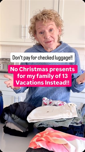 Carole Jones | Content Creator Coach on Instagram: "This is one way I make my vacation budget stretch even farther! When you have a big family of 13, there’s no way I’m paying for checked luggage. Instead, I use quality vacuum packing cubes and fit a whole week’s worth of clothes in my carryon suitcase #thecarolejones #budgettraveltips #womenover50"