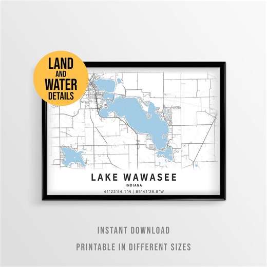 Lake Wawasee Indiana Map Poster, Printable Lake House Decor (instant Download) - Etsy