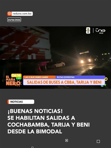 Los viajeros ya pueden acceder a salidas hacia Cochabamba, Tarija y Beni desde la Terminal Bimodal. Mientras tanto, las rutas hacia La Paz continúan bajo evaluación. ▶️️Más información en: www.reduno.com.bo #RedUno #ElMañanero #TerminalBimodal #Viajeros #Bolivia