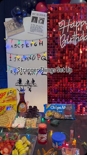 We stranger things fans over here! Set up a full Stranger Things party for my daughter and I’m honestly obsessed with how it turned out 😅✨ . . . . #StrangerThingsParty #StrangerThingsTheme #KidsPartyIdeas #PartyDecor #partysetup | A Design to Remember