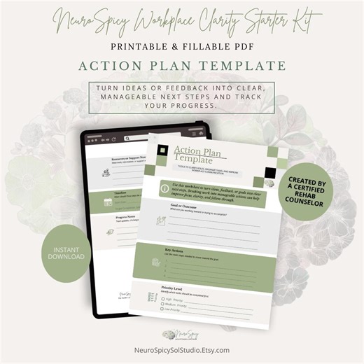 Action Plan Worksheet Printable, ADHD Goal Planning Template, Neurodivergent Productivity Tool, Work Task Planner - Etsy