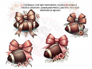 Football Clip Art With Bows | Floral Football Digital Designs | 4096x4096 Pixels, 300 DPI - Etsy Canada