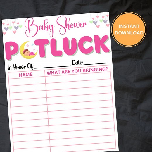 Downloadable Potluck Sign-up Sheet | Pink Girl Baby Shower Form | Office Party Planner | Instant Digital File - Etsy