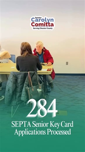 At our SEPTA Senior Key Card sign up event today, we helped 284 seniors get their free pass for the first time or renew their current pass. Thank you to the Chester County Library for welcoming us for the event! If you’d like to get your free Senior Key Card, call my office at 610-692-2112 and schedule an appointment. | Senator Carolyn Comitta