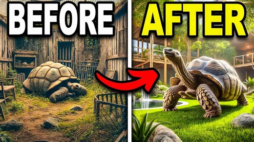 Giant tortoise moves into a newly built outdoor habitat