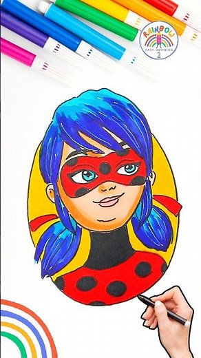 Draw Cute Disney Princesses | Drawing of Miraculous Ladybug Girl 🌈👸🏼#disney #drawing #shorts #girl