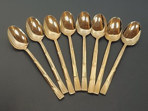 Gold Flatware Set of 8, Golden Bamboo Teaspoons, Lifetime Cutlery Stainless Gold Plated, Tableware, Dinnerware - Etsy